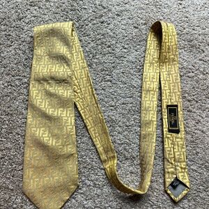 Fendi Gold Silk Textured Tie